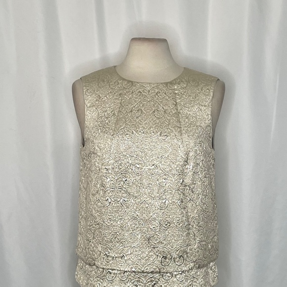 TORY BURCH Cathy Gold Jacquard Brocade Sleeveless Shell Top Blouse Size 10 - Picture 4 of 15